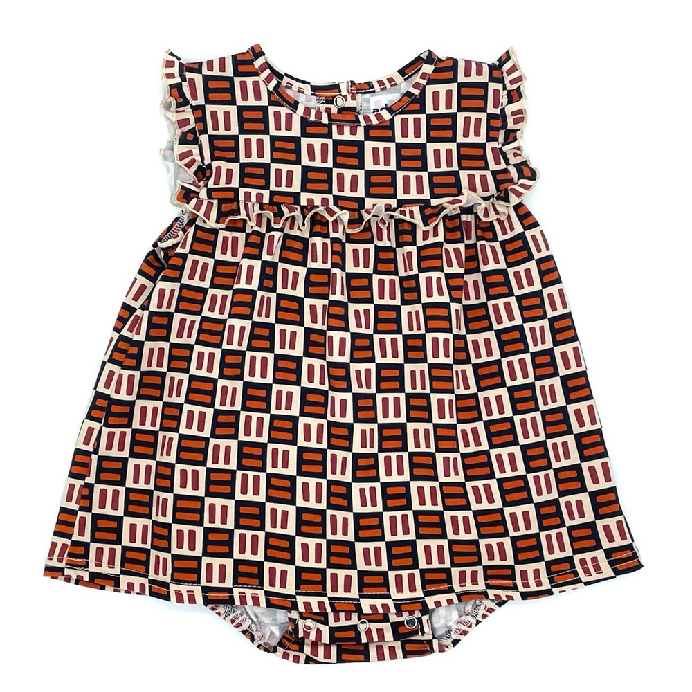 GUC Ade + Ayo Organic Cotton Tukula Ruffle Onesie Dress in Brown 12-18M